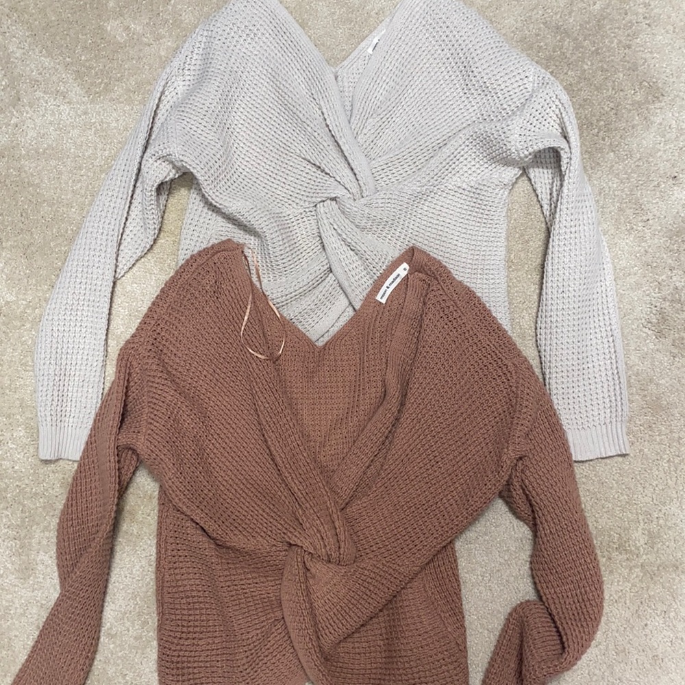 Two cris cross sweaters - tan and copper color